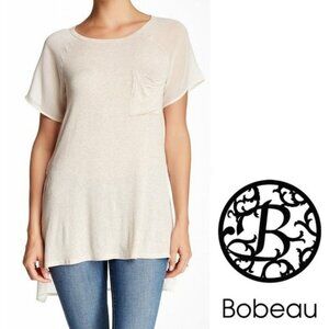 BOBEAU Hi Low Tunic Beige Sheer Jersey Chiffon Top